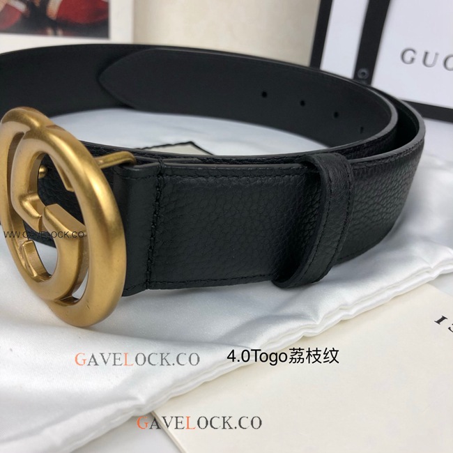 Gucci Togo Leather Belt Retro Gold GG Buckle Size 40mm